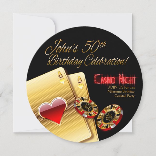 Cathy Vegas Casino Night 50th Birthday Party Invitation (Front)
