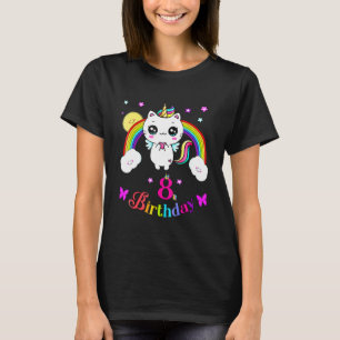 Caticorn 8th eight years Birthday Unicorn Cat Rain T-Shirt