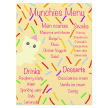 Caticorn Birthday Party Menu