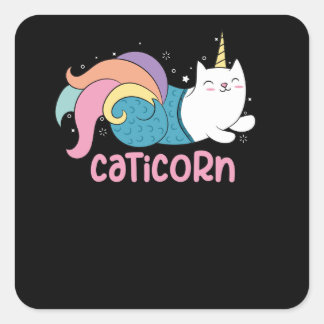 Caticorn Cute Cat Unicorn Mermaid Mix Square Sticker