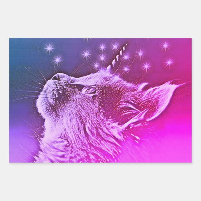 Caticorn Magical Unicorn Cat Customizable Wrapping Paper Sheet (Front)