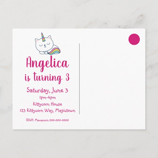 Caticorn | Postcard Invitation | White (Back)