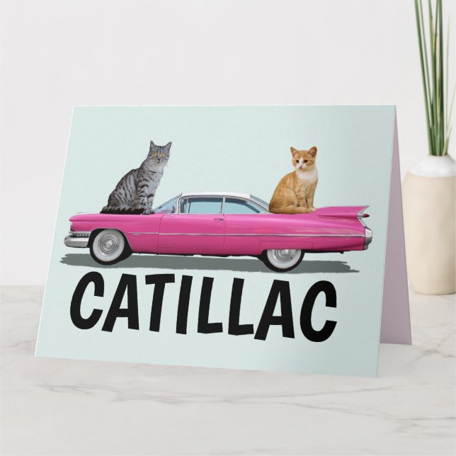 CATILLAC CAT PINK CLASSIC CAR big BIRTHDAY CARDS (Front)