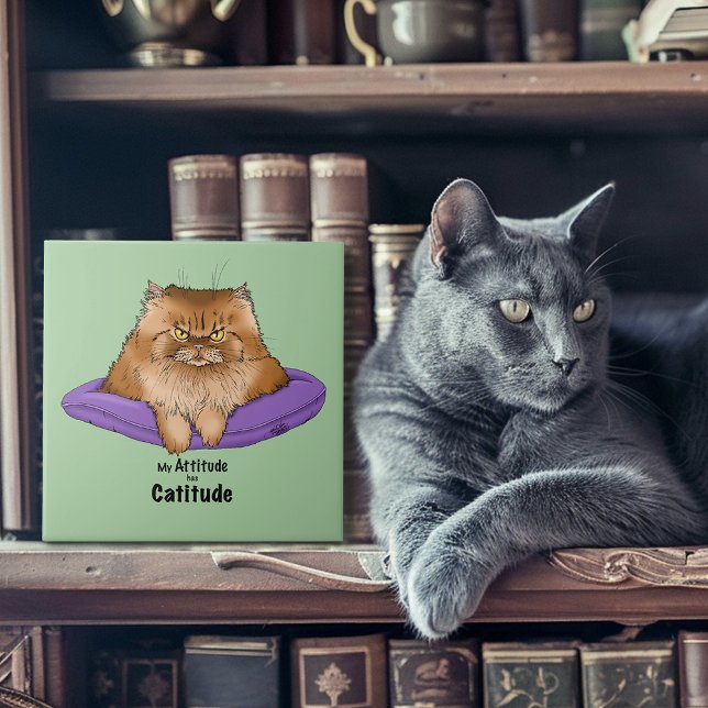 Catitude Cat Ginger Attitude Fluffy Funny Ceramic Tile (Creator Uploaded)