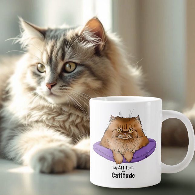 Catitude Cat Ginger Attitude Fluffy Funny Large Coffee Mug (Creator Uploaded)
