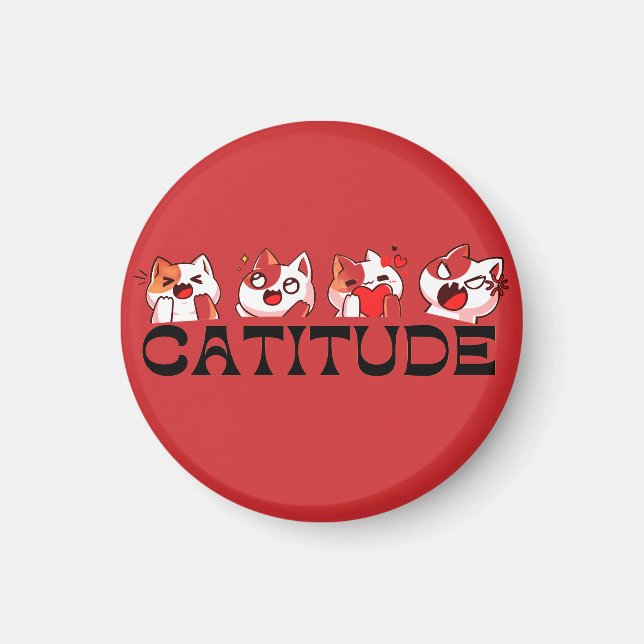 Catitude Magnet – Cute Kawaii Cat Design 🐾💖 (Front)