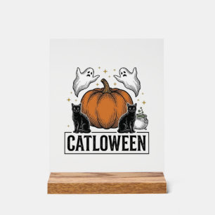 Catloween Black Cat Ghost Halloween Vector Design_ Acrylic Sign