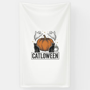 Catloween Black Cat Ghost Halloween Vector Design_ Banner