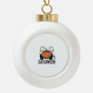 Catloween Black Cat Ghost Halloween Vector Design_ Ceramic Ball Christmas Ornament