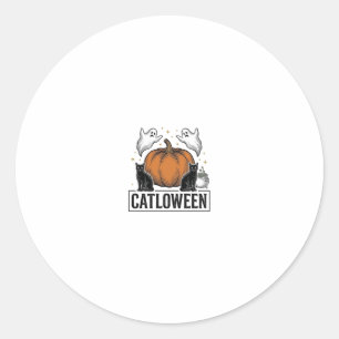 Catloween Black Cat Ghost Halloween Vector Design_ Classic Round Sticker