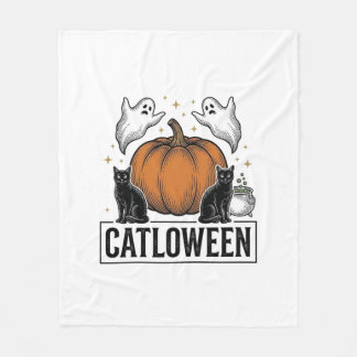 Catloween Black Cat Ghost Halloween Vector Design_ Fleece Blanket