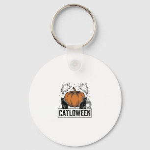 Catloween Black Cat Ghost Halloween Vector Design_ Key Ring