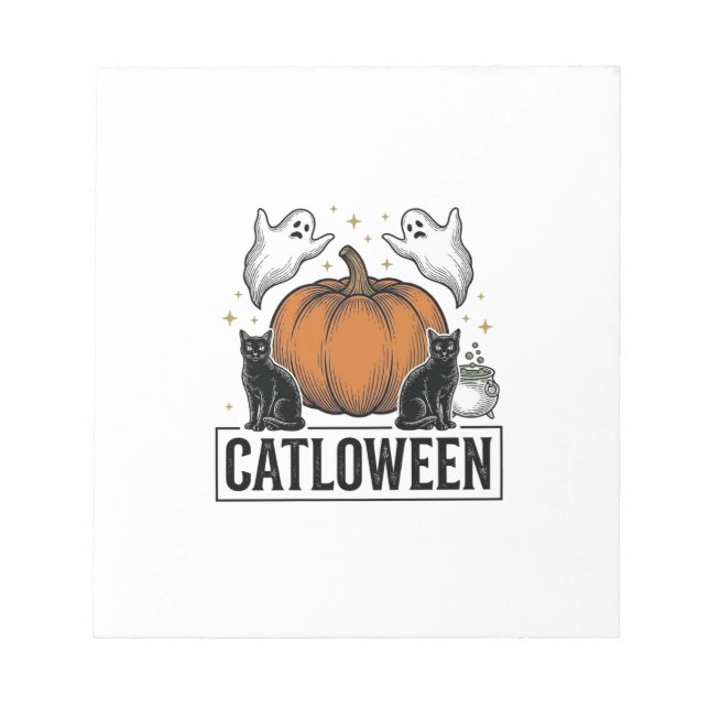 Catloween Black Cat Ghost Halloween Vector Design_ Notepad (Front)