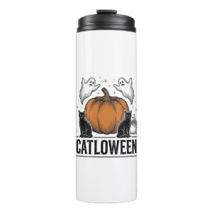 Catloween Black Cat Ghost Halloween Vector Design_ Thermal Tumbler