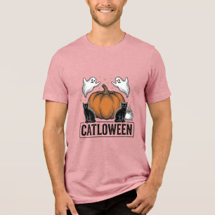 Catloween Black Cat Ghost Halloween Vector Design_ Tri-Blend Shirt
