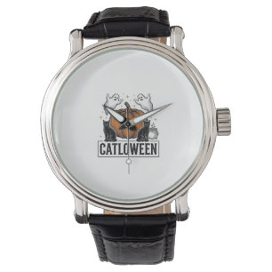 Catloween Black Cat Ghost Halloween Vector Design_ Watch