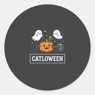 Catloween Cute Ghost Cat Halloween Design_1 Classic Round Sticker
