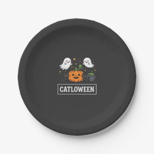 Catloween Cute Ghost Cat Halloween Design_1 Paper Plate