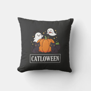 Catloween Funny Halloween Cat Ghost Pumpkin Design Cushion