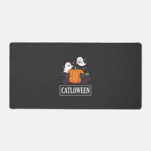Catloween Funny Halloween Cat Ghost Pumpkin Design Desk Mat