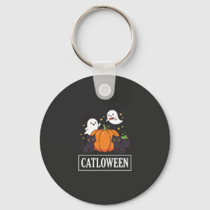 Catloween Funny Halloween Cat Ghost Pumpkin Design Key Ring