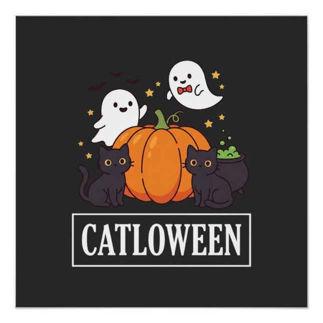 Catloween Funny Halloween Cat Ghost Pumpkin Design Poster (Front)
