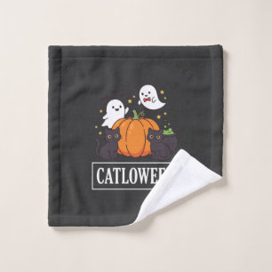 Catloween Funny Halloween Cat Ghost Pumpkin Design Wash Cloth