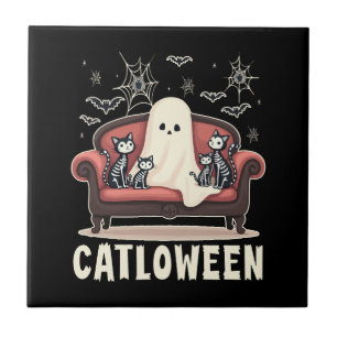 Catloween Ghost Halloween Ceramic Tile