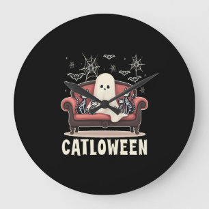 Catloween Ghost Halloween Large Clock