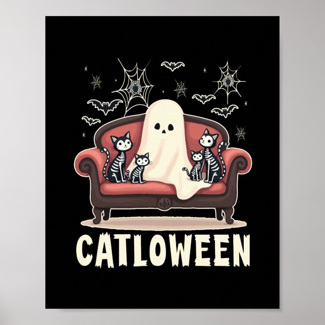 Catloween Ghost Halloween Poster (Front)