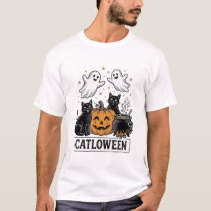 Catloween Vintage Ghost Cat Halloween Shirt Design