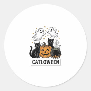 Catloween Vintage Ghost Cat Halloween Shirt Design Classic Round Sticker