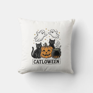 Catloween Vintage Ghost Cat Halloween Shirt Design Cushion