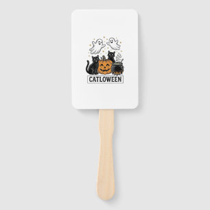 Catloween Vintage Ghost Cat Halloween Shirt Design Hand Fan