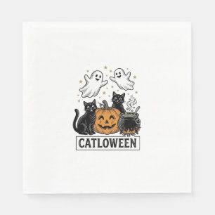 Catloween Vintage Ghost Cat Halloween Shirt Design Napkin