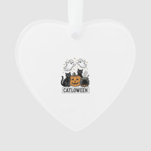 Catloween Vintage Ghost Cat Halloween Shirt Design Ornament