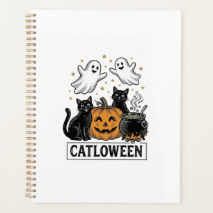 Catloween Vintage Ghost Cat Halloween Shirt Design Planner