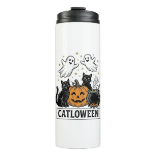 Catloween Vintage Ghost Cat Halloween Shirt Design Thermal Tumbler