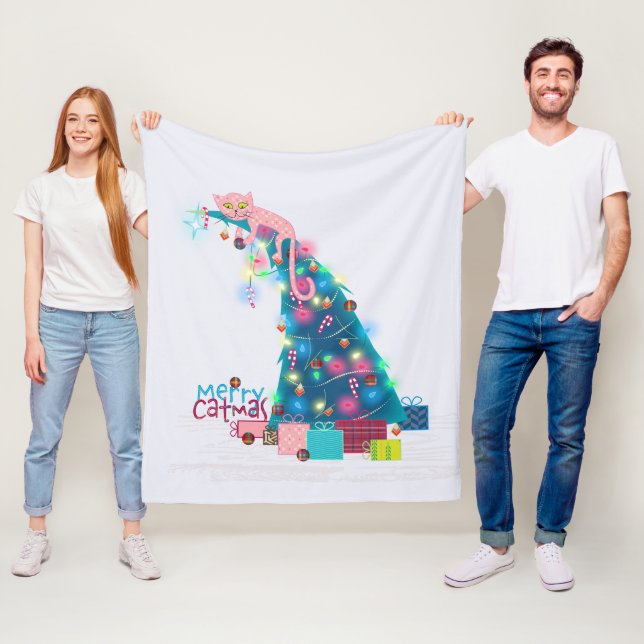 Catmas Tree Christmas Fleece Blanket (In Situ)