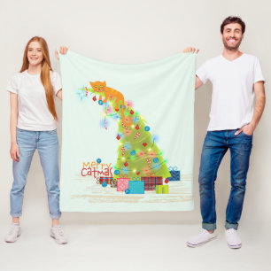 Catmas Tree Christmas Fleece Blanket