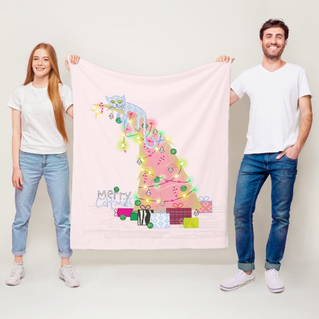 Catmas Tree Christmas Fleece Blanket (In Situ)