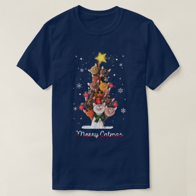 Catmas Tree Ugly Christmas Funny Xmas Cat Gift T-S T-Shirt (Design Front)