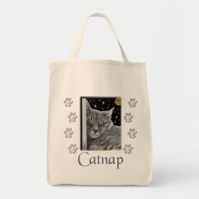 Catnap Grey Tabby Cat for Pet Lover Tote Bag (Front)