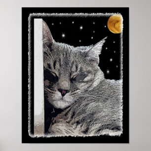 Catnap Painting for Cat Lovers on Black Poster