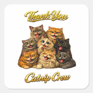 Catnip Crew Cute Silly Goofy Cat Faces Thank You Square Sticker