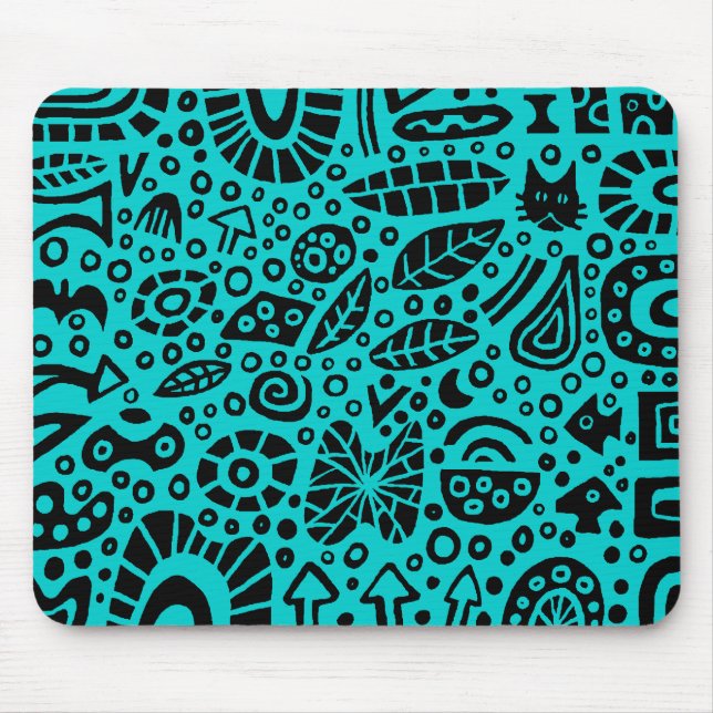 Catnip Dreams - Black on Blue 00CCCC Mouse Pad (Front)