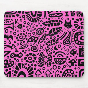 Catnip Dreams - Black on Pink FF66CC Mouse Pad