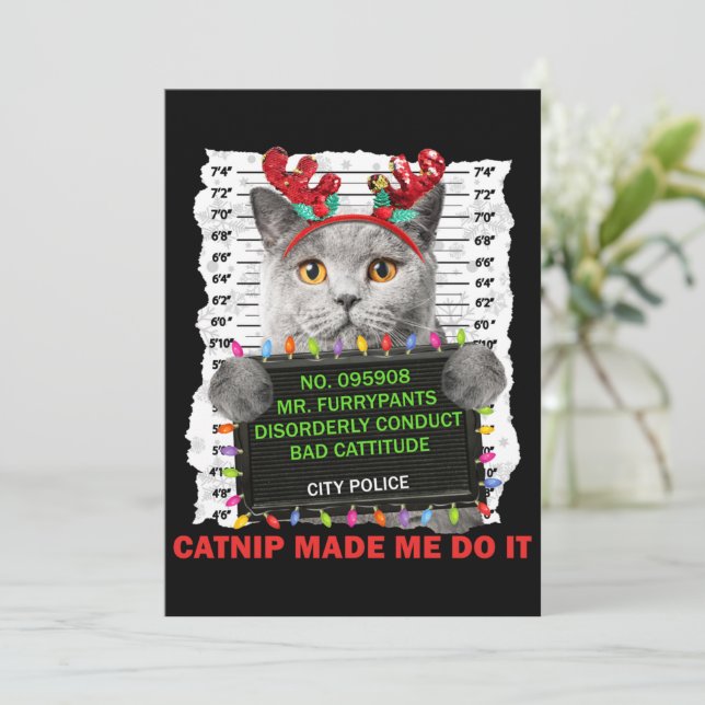 Catnip Ugly Christmas For Cat Mum Cat Dad Cat Love Holiday Card (Standing Front)