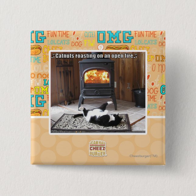 Catnuts roasting 15 cm square badge (Front)