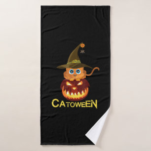 catoween Halloween cat Lovers Gift for Men Women Bath Towel